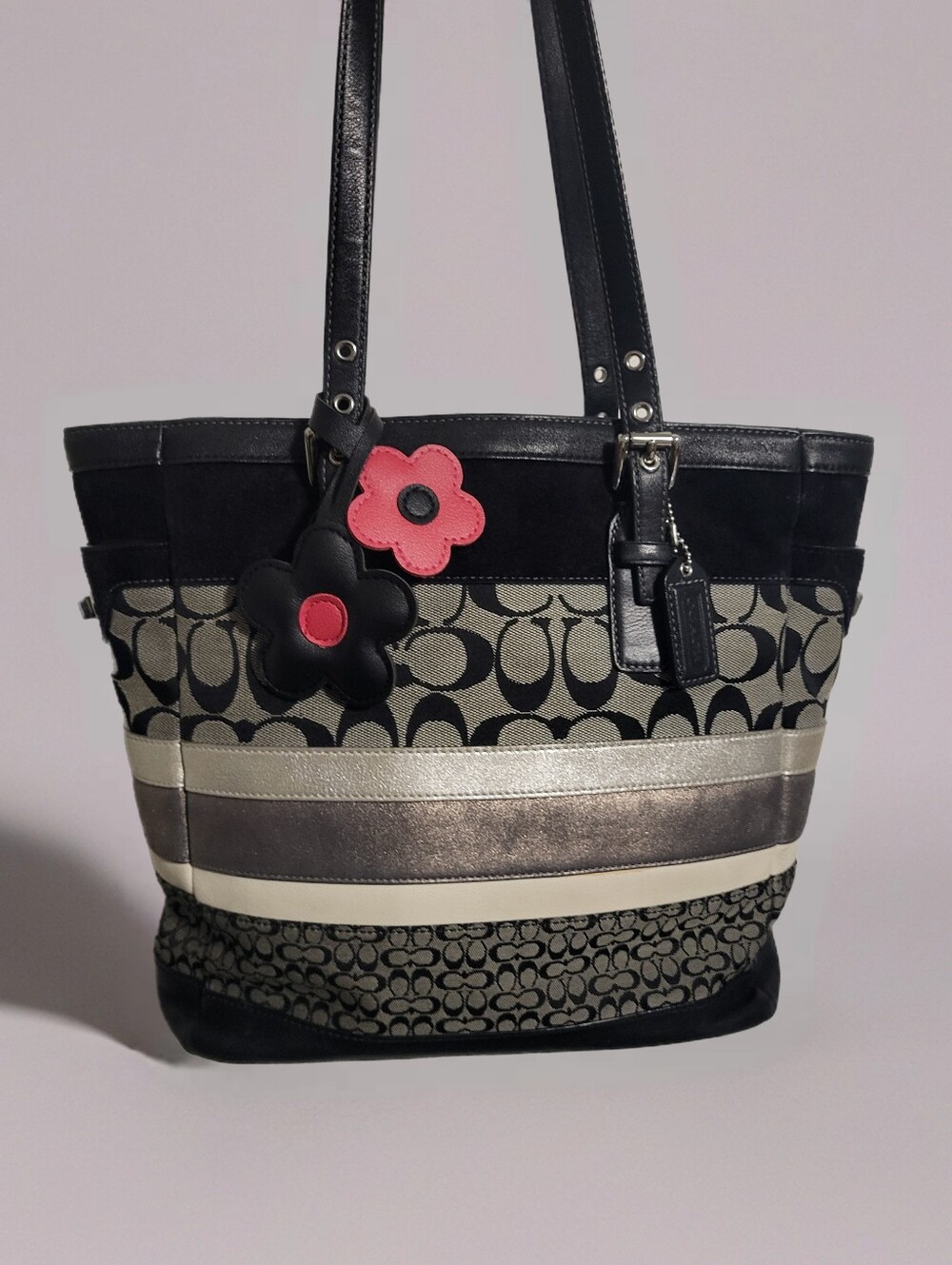 Coach Signature Stripe Mixed Media Medium Tote - Picture 2 of 7
